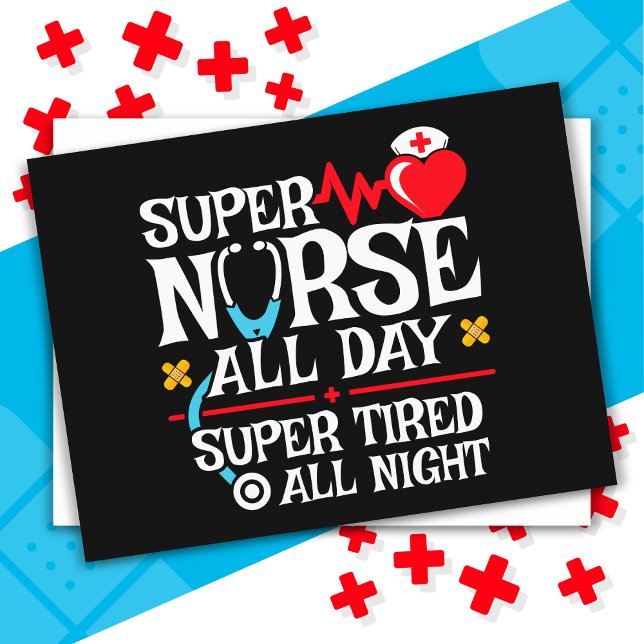 Funny Cute Toppen Tired Nurse Day Shift Night Vykort (Skapare uppladdad)
