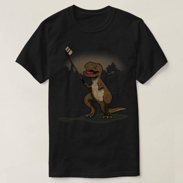 Funny Cute TRex Dinosaur som tar Selfie Funny Self T Shirt (Design framsida)