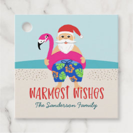 Funny Cute Tropical Santa Bassäng Flyter Namn Gåvor Etiketter