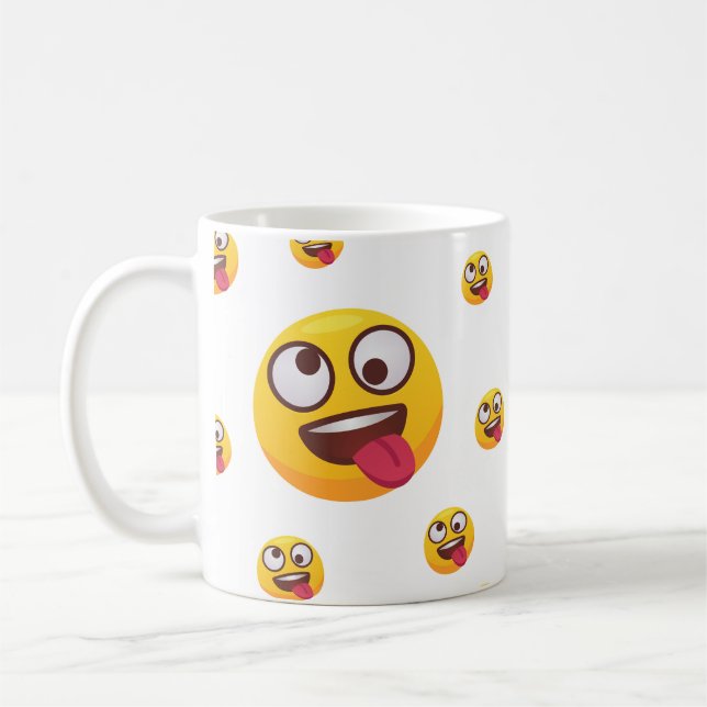 "Funny Cute Tunga-Out Emoji Design" Kaffemugg (Vänster)