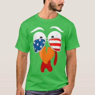 Funny Cute Turkey Ansikte Thanksgiving American Fl T Shirt