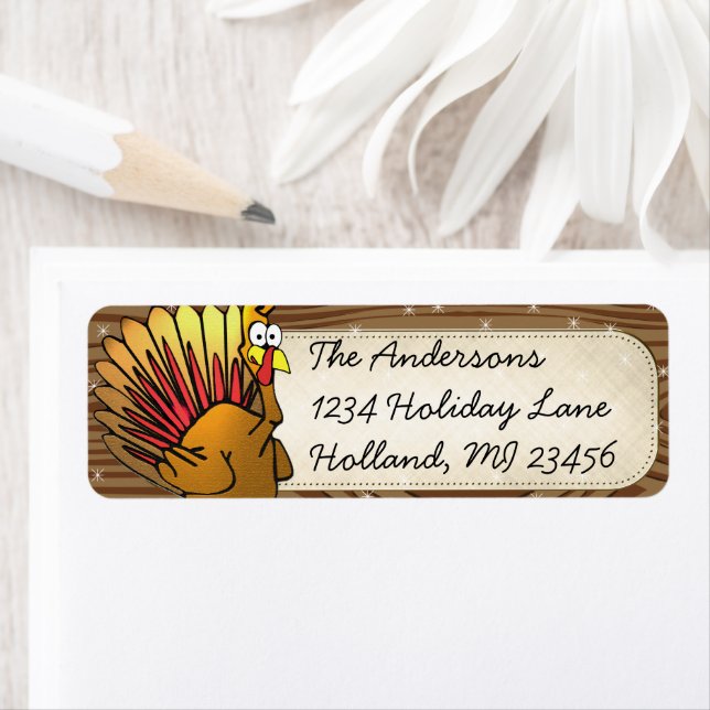 Funny Cute Turkey Thanksgiving Retrun Adress Returadress Etikett (Insitu)