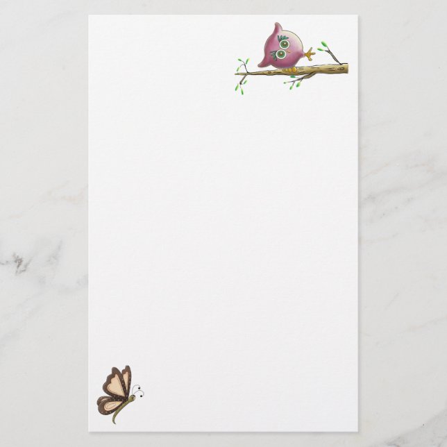 Funny Cute Uggla & Butterfly Bild Brevpapper (Framsida)