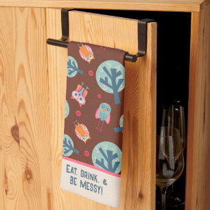 Funny Cute Uggla Mönster Personlig Quote eller Nam Kökshandduk