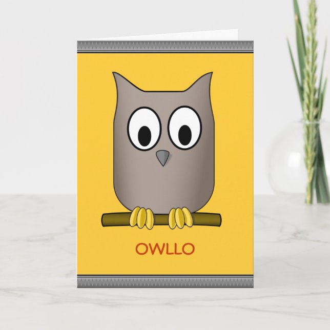 Funny Cute Uggla Owllo Hej Anpassningsbar Kort (Framsida)