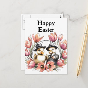 Funny Cute Vintage Påsk Ducklings i Kostym Vykort