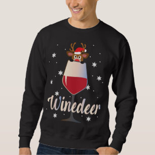 Funny Cute Winedeer Reindeer Vin Drinker Christma Lång Ärmad Tröja