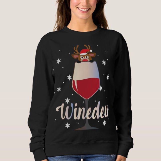 Funny Cute Winedeer Reindeer Vin Drinker Christma T Shirt (Framsida)