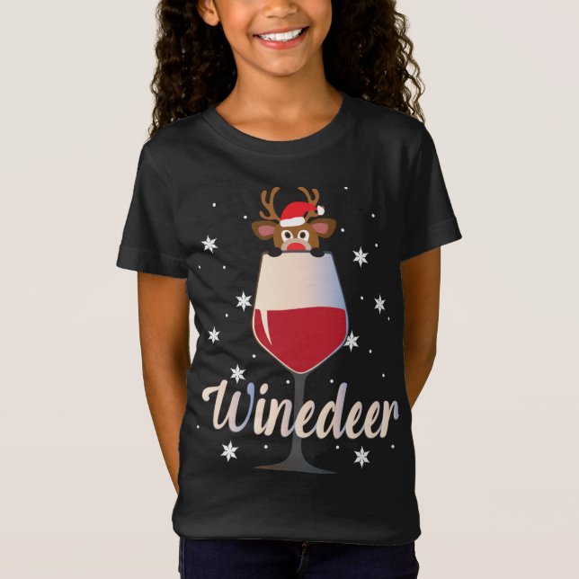 Funny Cute Winedeer Reindeer Vin Drinker Christma T Shirt (Framsida)