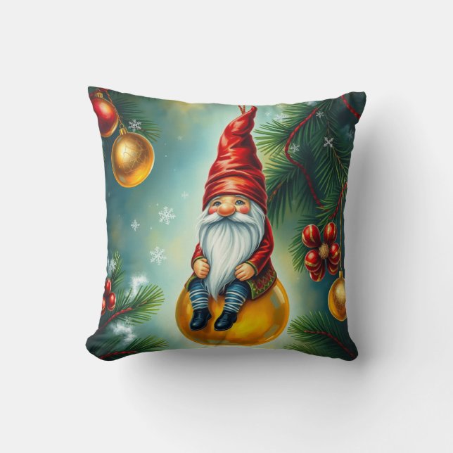 Funny Cute Winter Whimsical Scandinavian Gnome Kudde (Framsida)