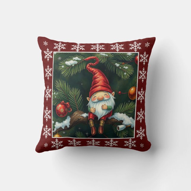 Funny Cute Winter Whimsical Scandinavian Gnome Kudde (Baksida)