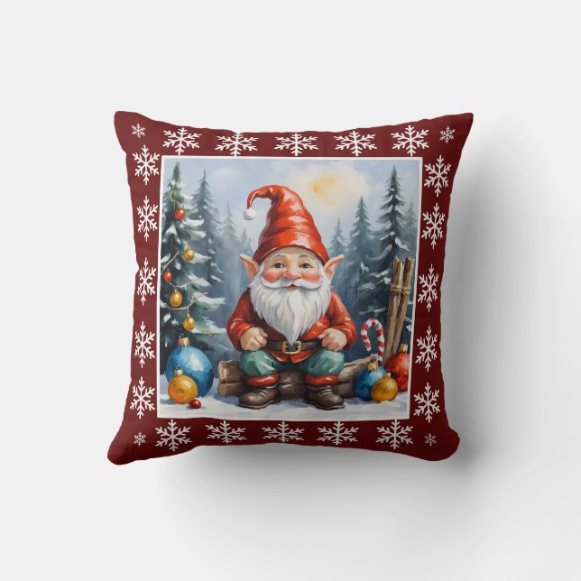 Funny Cute Winter Whimsical Scandinavian Gnome Kudde (Baksida)