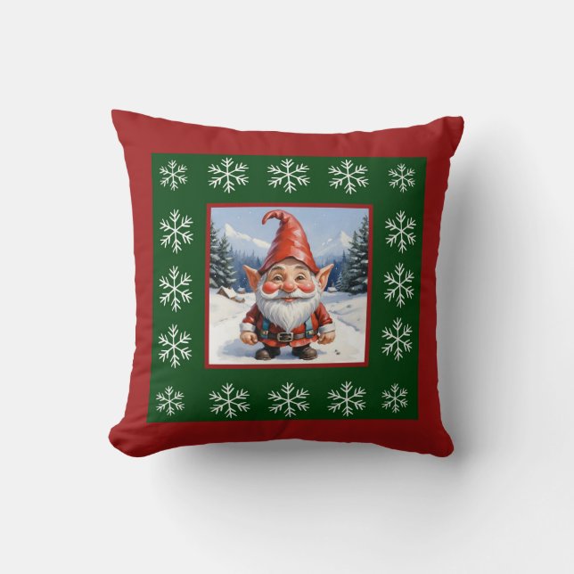 Funny Cute Winter Whimsical Scandinavian Gnome Kudde (Framsida)