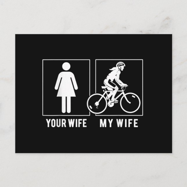 FUNNY CYCLING - DIN WIFE - MY WIFE CYCLIST VYKORT (Framsida)