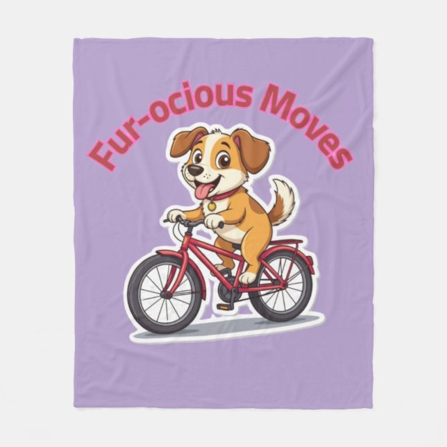 **Funny Cycling Dog – Cute Dog Riding a Bicycle Il Fleecefilt (Framsidan)