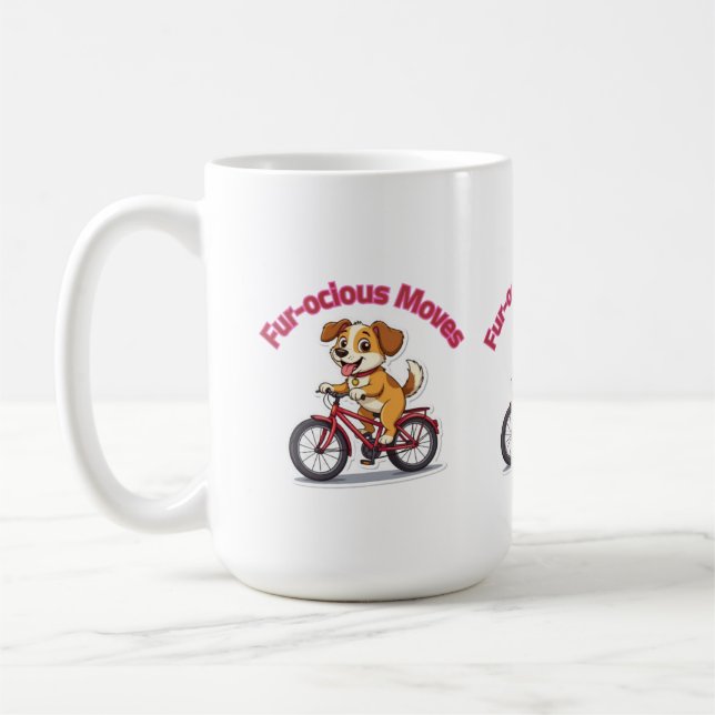 **Funny Cycling Dog – Cute Dog Riding a Bicycle Il Kaffemugg (Vänster)