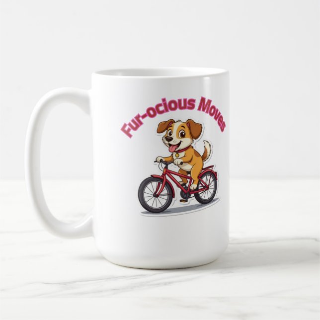 **Funny Cycling Dog – Cute Dog Riding a Bicycle Il Kaffemugg (Vänster)