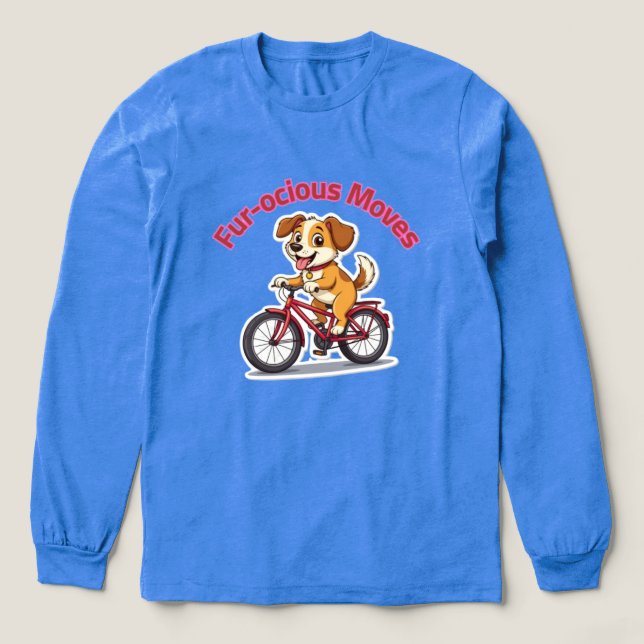 **Funny Cycling Dog – Cute Dog Riding a Bicycle Il T Shirt (Design framsida)
