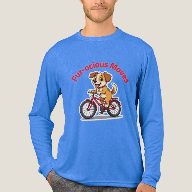**Funny Cycling Dog – Cute Dog Riding a Bicycle Il T Shirt (Framsida)