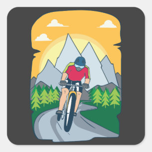 Funny Cycling Fyrkantigt Klistermärke