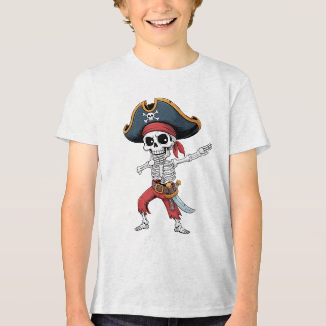 Funny Dab Dabbing Skeleton Pirat Spooky Halloween T Shirt (Framsida)
