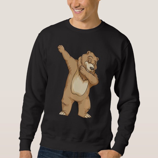 Funny Dabbing Bear Cute Teddy Dance Boys Girls Lång Ärmad Tröja (Framsida)