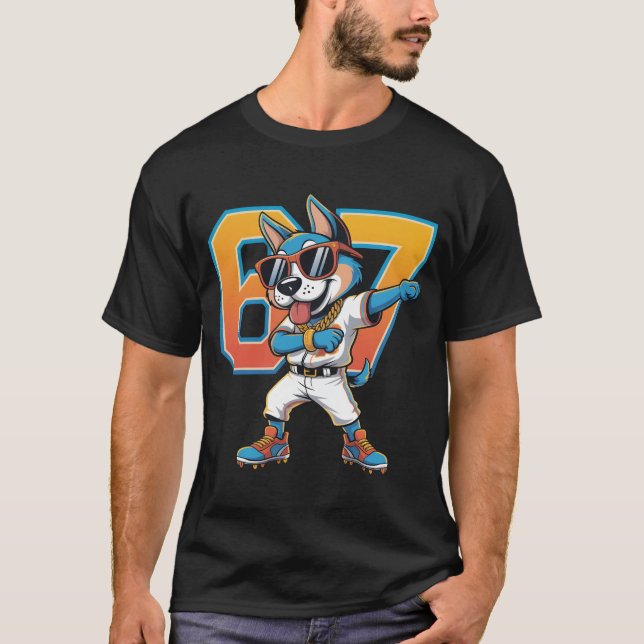 Funny Dabbing Blue Dog 67 Baseball Sports Fan Gift T Shirt (Framsida)