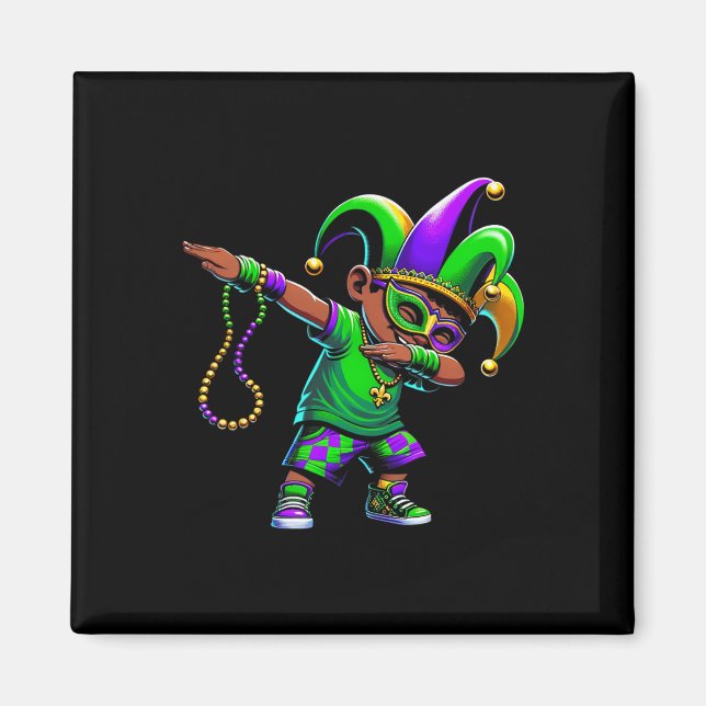 Funny Dabbing Boy Mardi Gras Carnival Parad Boy K Magnet (Framsidan)