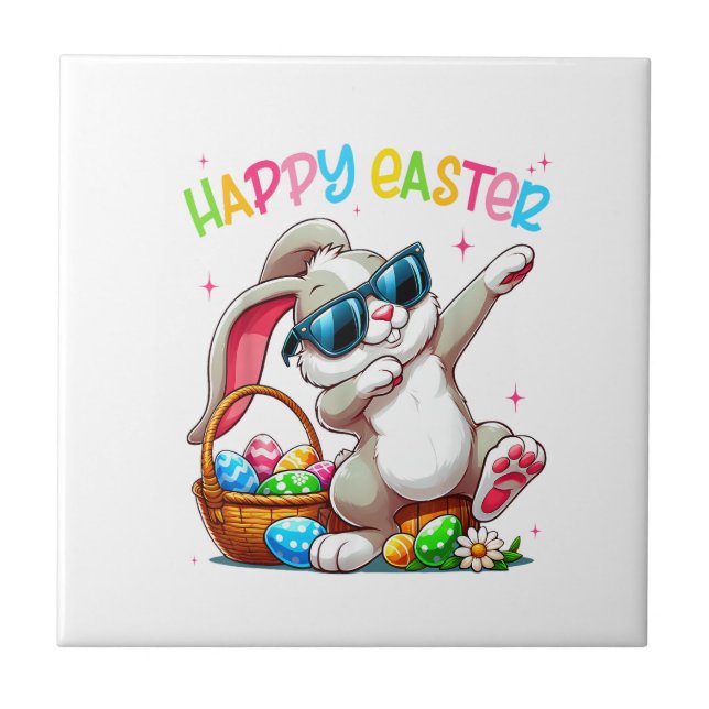 Funny Dabbing Bunny Easter Happy Easter for Boys G Kakelplatta (Framsidan)