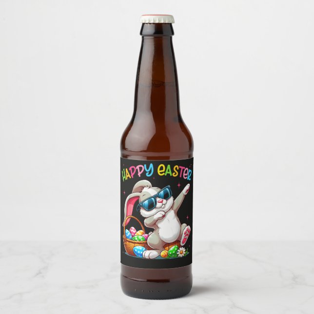 Funny Dabbing Bunny Easter Happy Easter Ölflaska Etikett (Framsida)