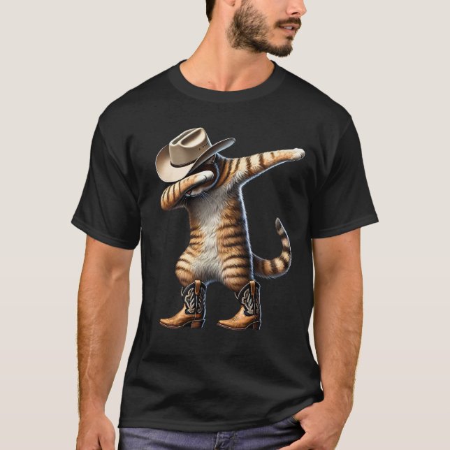 Funny Dabbing Cat Cowgirl Western Country Kitten T Shirt (Framsida)