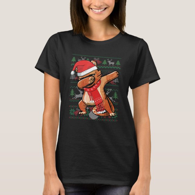 Funny Dabbing Cat Ugly jul Sweater Party Cos T Shirt (Framsida)