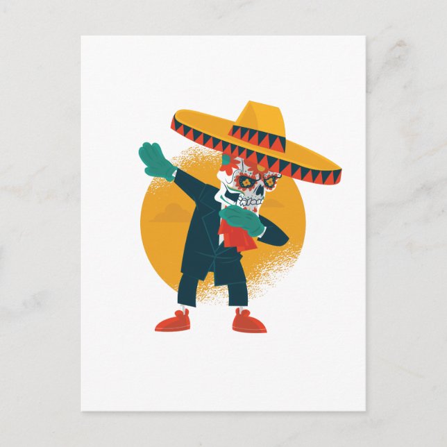 Funny Dabbing CincoDeMayo Skeleton Sugar Skull Vykort (Framsida)