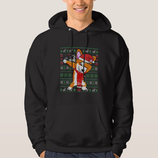 Funny Dabbing Corgi Ugly Julafton Sweater jul Co Hoodie (Framsida)