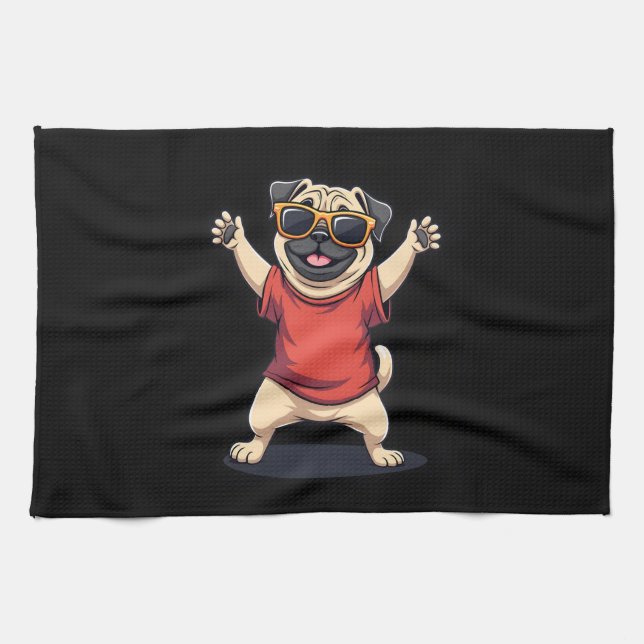 Funny Dabbing Dab Pug Pets Dance Animal Puppy Kökshandduk (Horisontell)