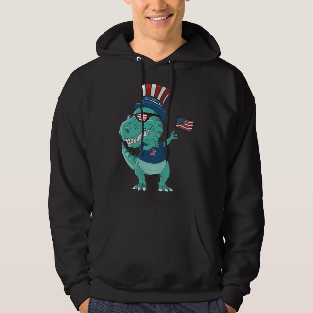 Funny Dabbing Dinosaur 4th July Amerisaurus T Rex  Hoodie (Framsida)