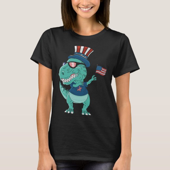 Funny Dabbing Dinosaur 4th July Amerisaurus T Rex  T Shirt (Framsida)