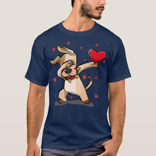 Funny Dabbing Dog Heart Valentines Day Gift Boys T Shirt (Framsida)