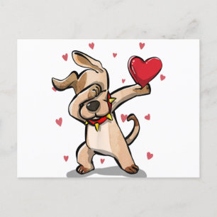 Funny Dabbing Dog Heart Valentine's Day Gift Boys Vykort