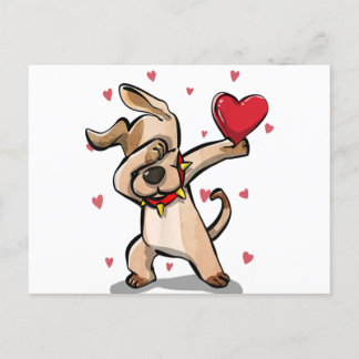 Funny Dabbing Dog Heart Valentine's Day Gift Boys  Vykort