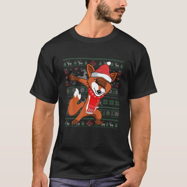 Funny Dabbing Fox Ugly jul Sweater Party Cos T Shirt (Framsida)