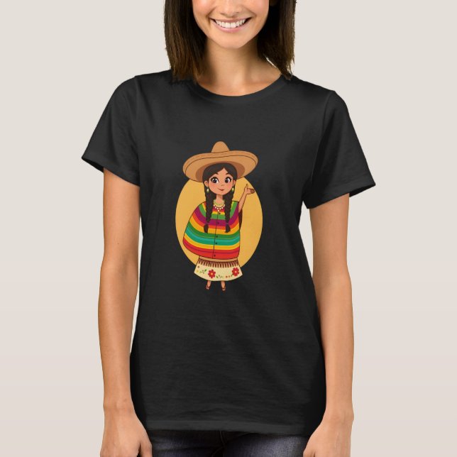 Funny Dabbing Girl Mexican Poncho Sombrero 5 mayo T Shirt (Framsida)