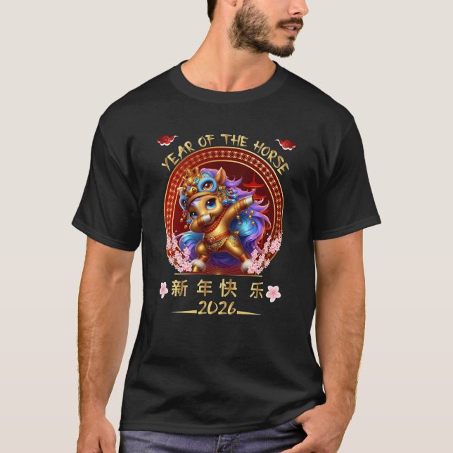 Funny Dabbing Horse Chinese Zodiac Year of the Hor T Shirt (Framsida)