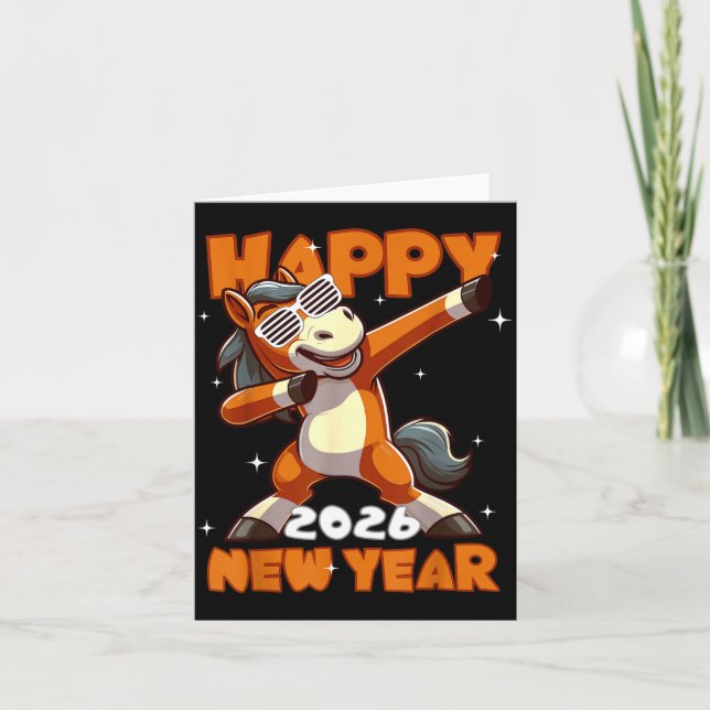 Funny Dabbing Horse Happy Lunar New Year 2026 Year Kort (Framsida)