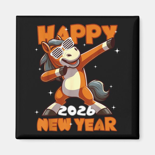 Funny Dabbing Horse Happy Lunar New Year 2026 Year Magnet (Framsidan)