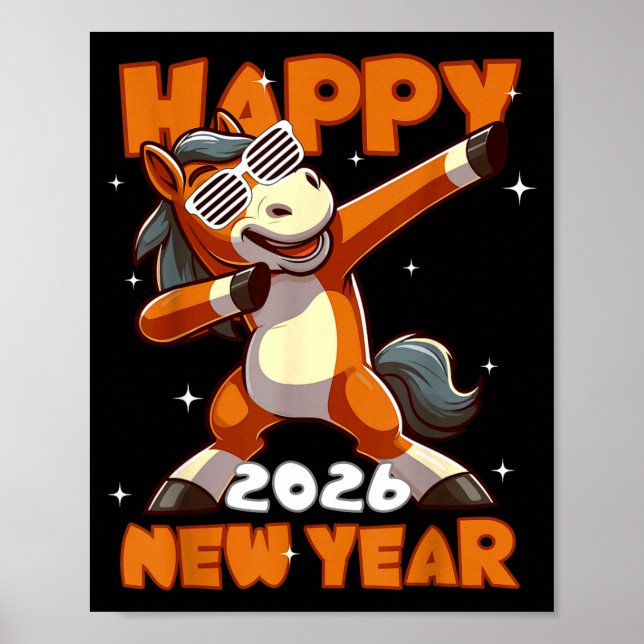 Funny Dabbing Horse Happy Lunar New Year 2026 Year Poster (Framsidan)