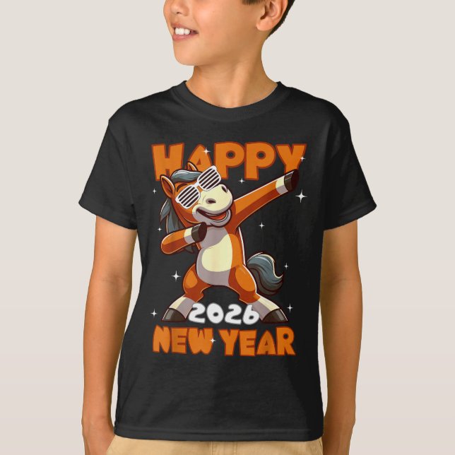 Funny Dabbing Horse Happy Lunar New Year 2026 Year T Shirt (Framsida)