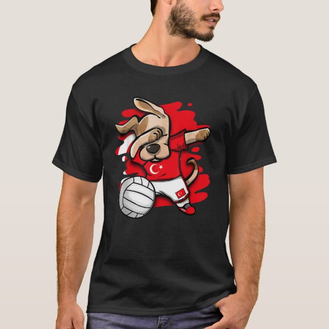 Funny Dabbing Hund Turkey Volleyball Fläkt Jersey  T Shirt (Framsida)