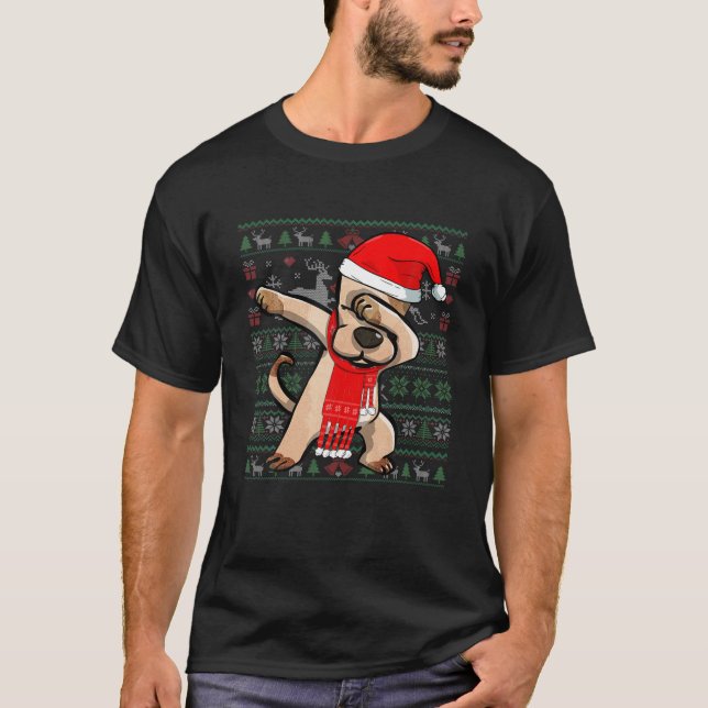 Funny Dabbing Hund Ugly jul Sweater Party Cos T Shirt (Framsida)