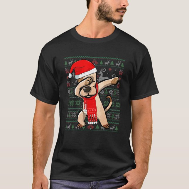 Funny Dabbing Hund Ugly jul Sweater Party Cos T Shirt (Framsida)